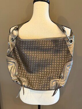 Bronze braided Hobo Shoulder Bag Metallic Silver